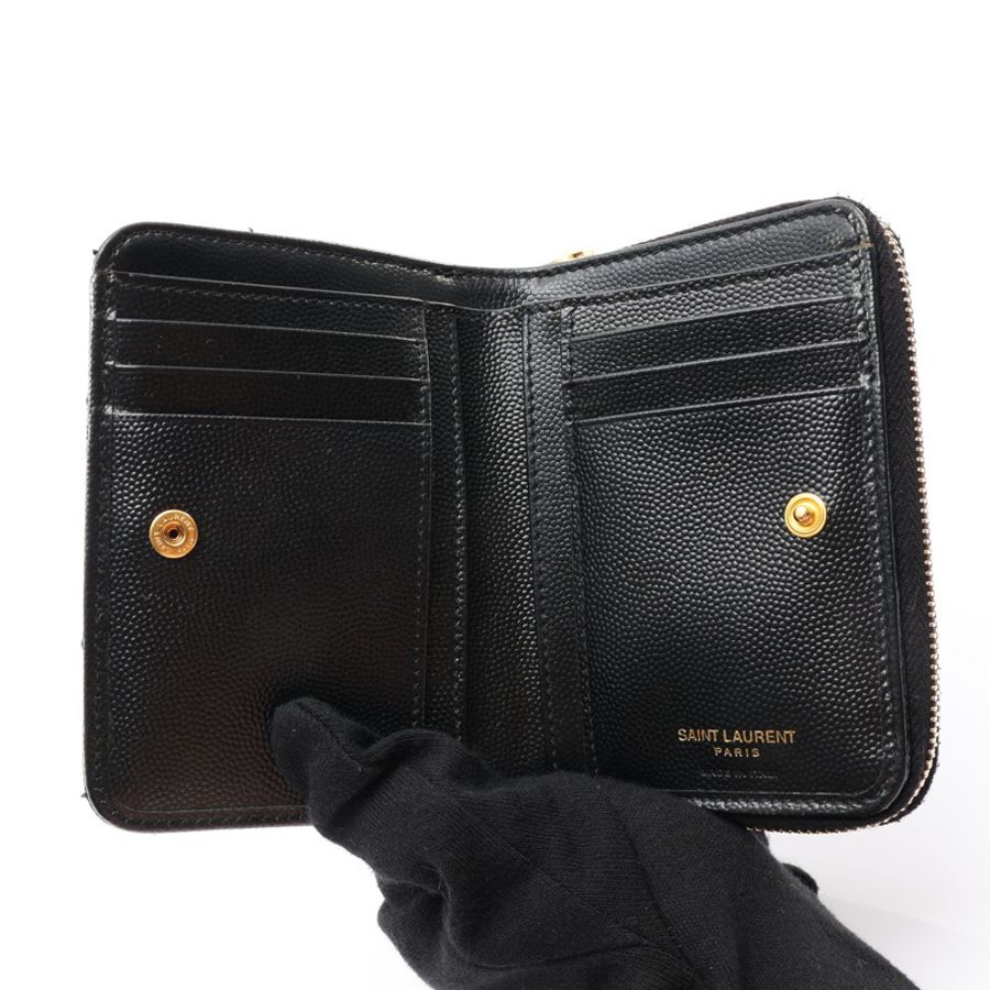 黑色 牛皮 兩折 拉鏈 壓扣 中夾【SAINT LAURENT YSL 聖羅蘭】 403723B0W01-2