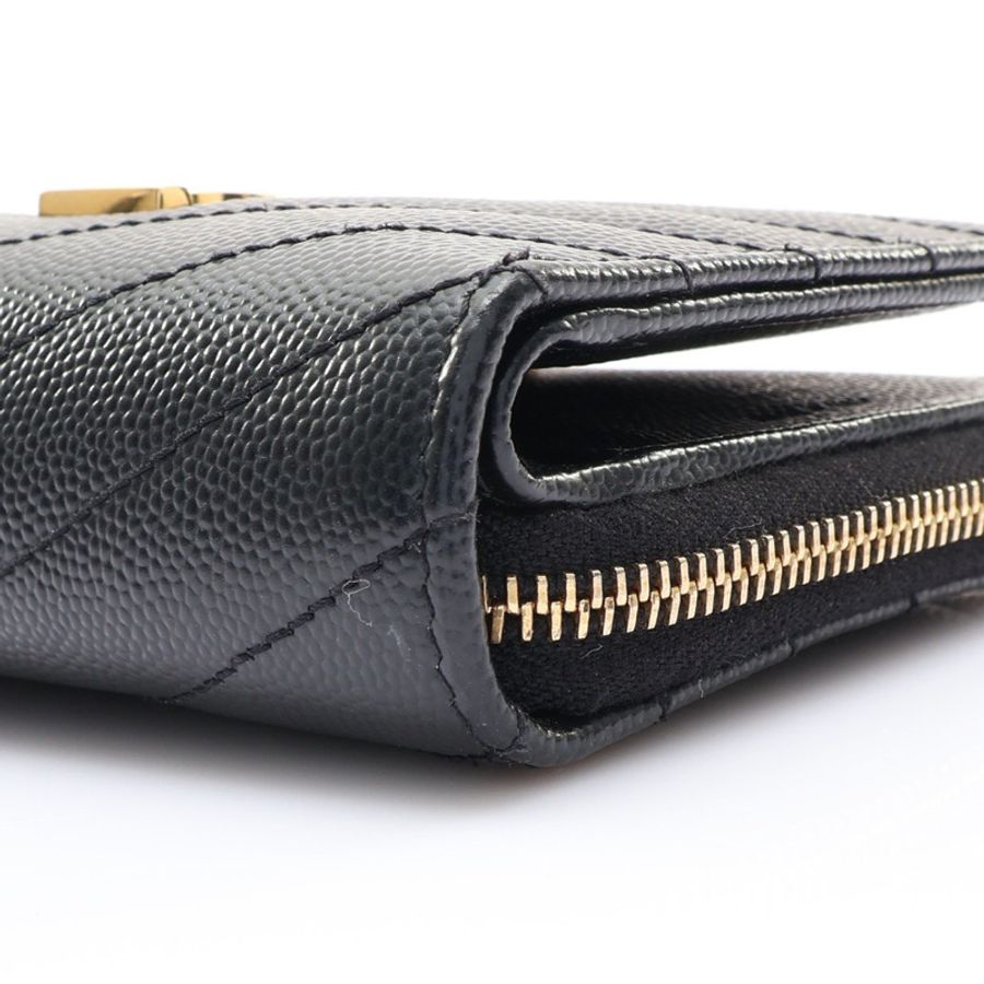 黑色 牛皮 兩折 拉鏈 壓扣 中夾【SAINT LAURENT YSL 聖羅蘭】 403723B0W01-7
