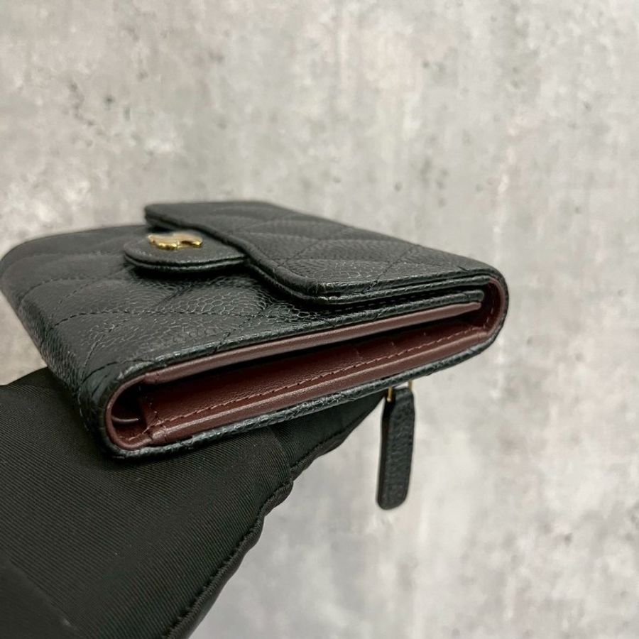 Chanel 三摺短夾 黑金荔枝牛-2