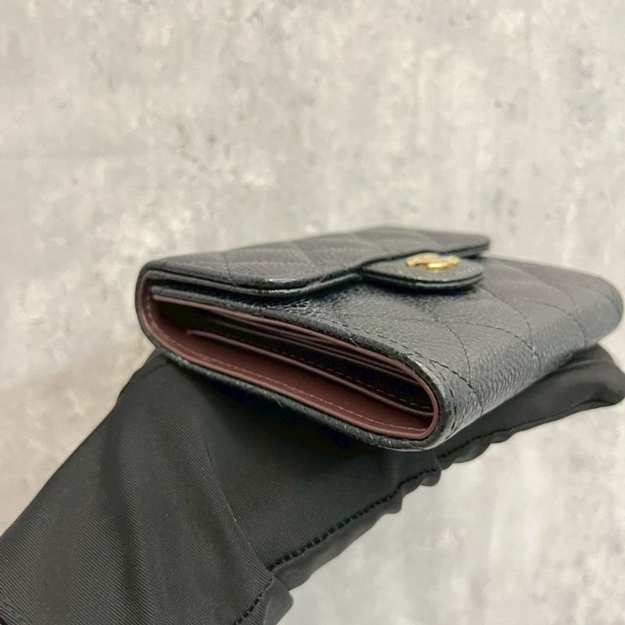 Chanel 三摺短夾 黑金荔枝牛-3