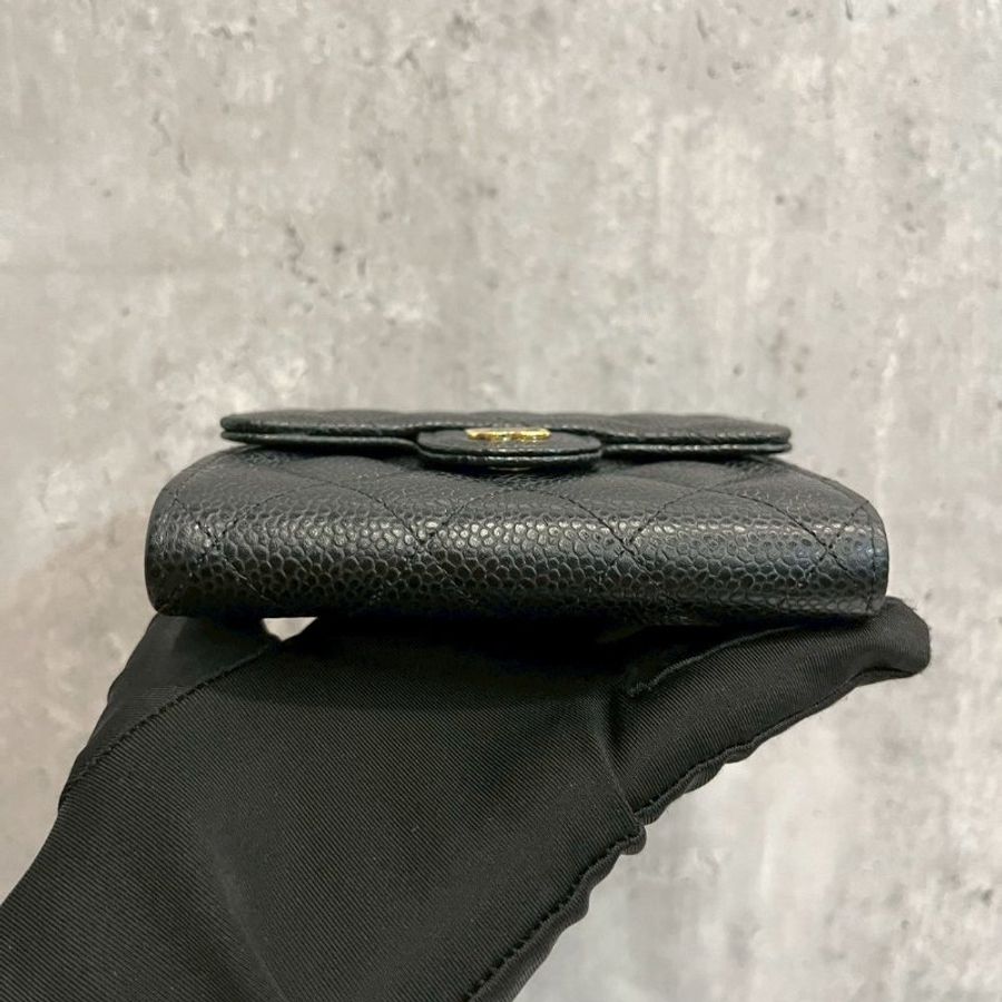 Chanel 三摺短夾 黑金荔枝牛-4