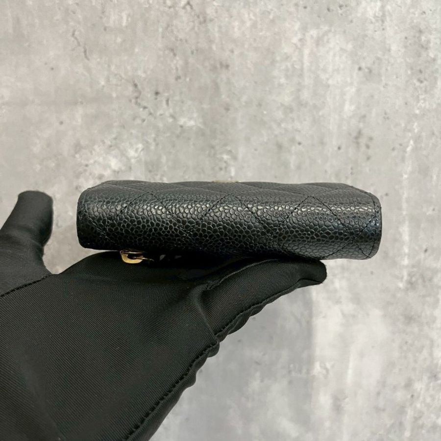 Chanel 三摺短夾 黑金荔枝牛-5