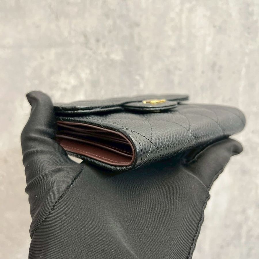 Chanel 三摺短夾 黑金荔枝牛-7
