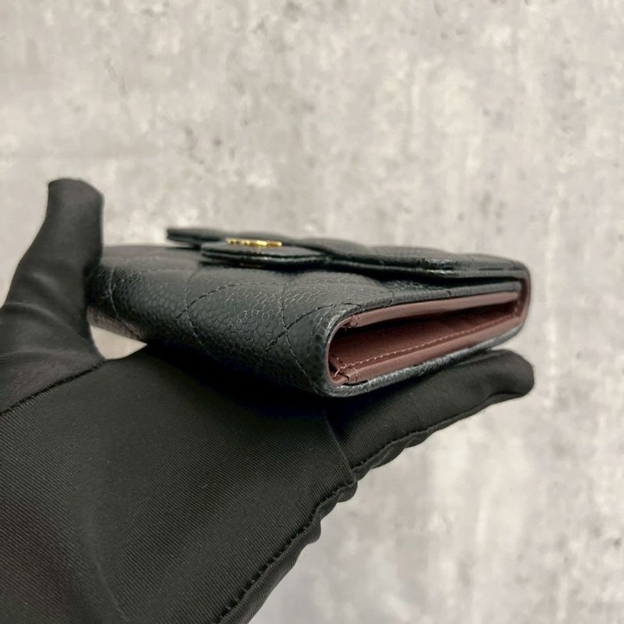 Chanel 三摺短夾 黑金荔枝牛-8