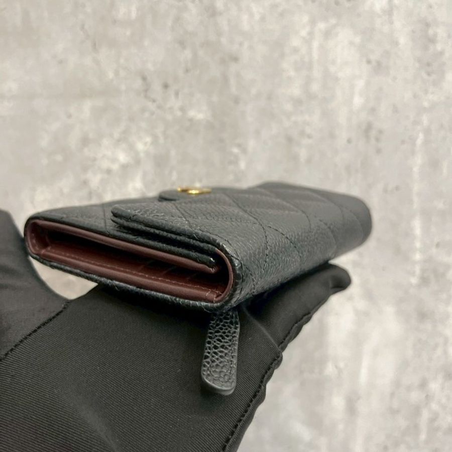 Chanel 三摺短夾 黑金荔枝牛-9