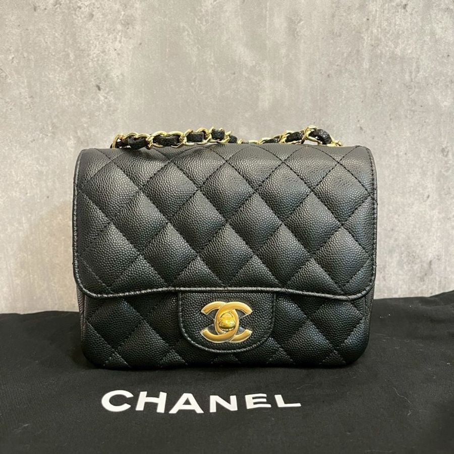 Chanel 方胖黑金荔枝牛 完整雷標-0