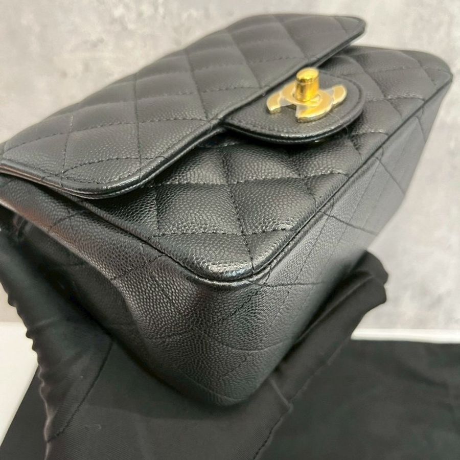Chanel 方胖黑金荔枝牛 完整雷標-10