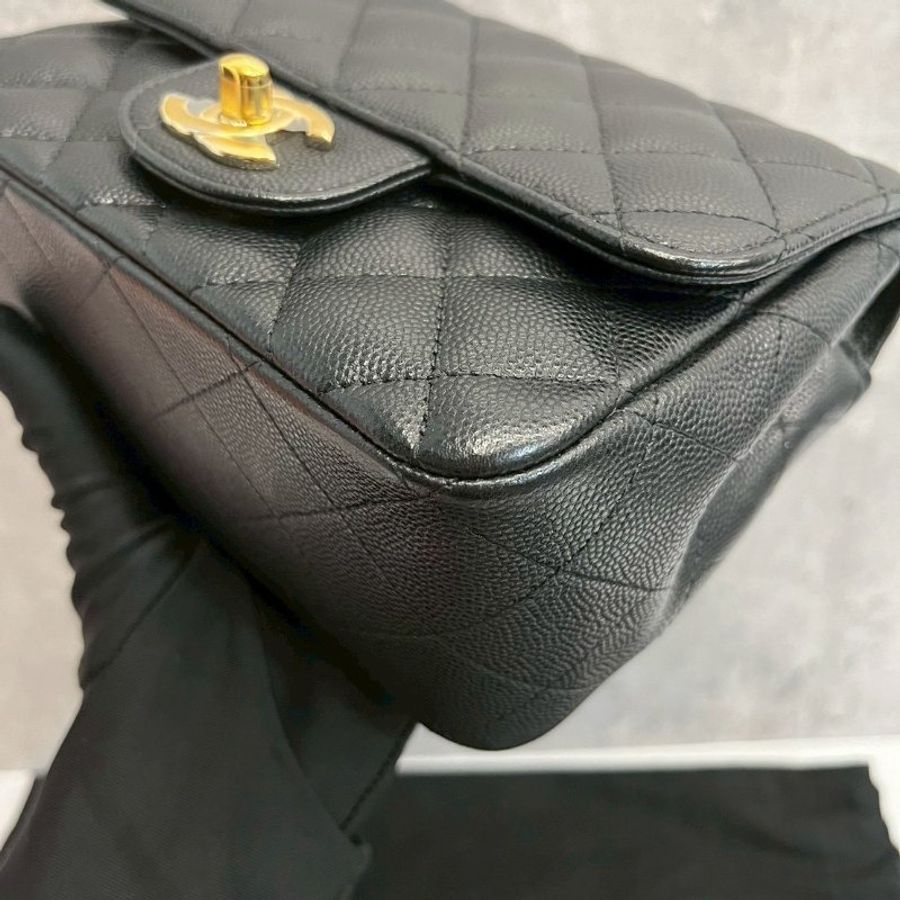 Chanel 方胖黑金荔枝牛 完整雷標-11