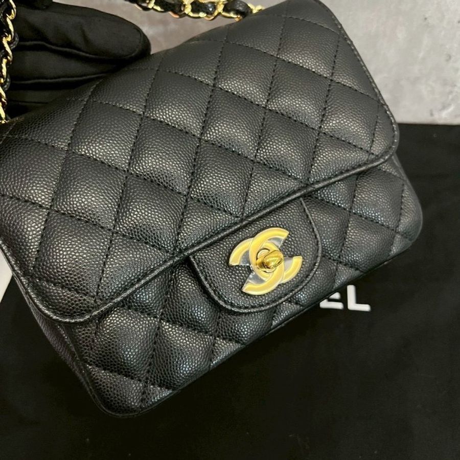 Chanel 方胖黑金荔枝牛 完整雷標-14