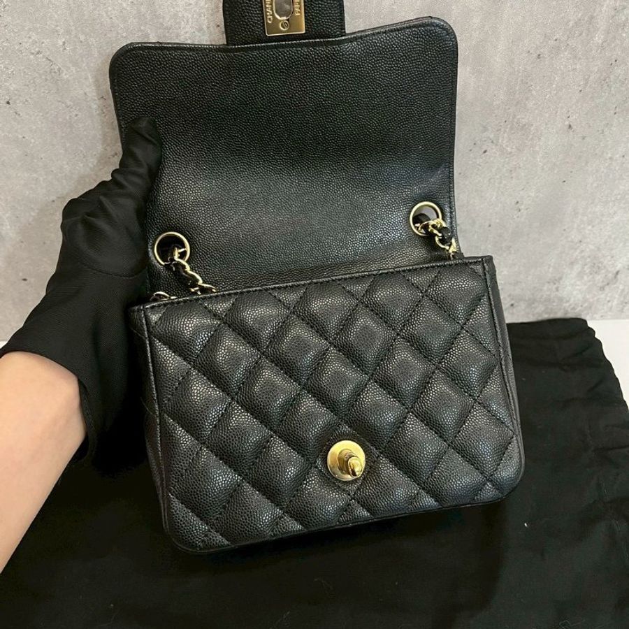 Chanel 方胖黑金荔枝牛 完整雷標-15