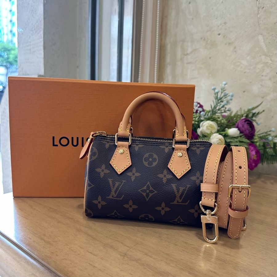LV 原花金釦Nano Speedy手提波士頓包M81085-0