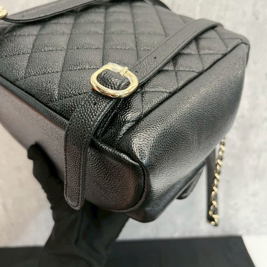 Chanel 小青蛙中號 黑金荔枝牛 晶片款 全配-11