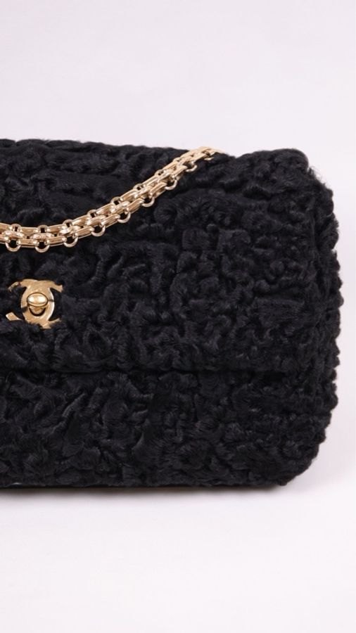 Chanel 6开黑金泰迪毛毛cf单肩包-7