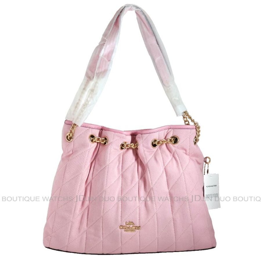金鐸精品~2557 COACH EVELYN CER79復古粉紅色丹寧布絎縫單肩背包 全新品-0