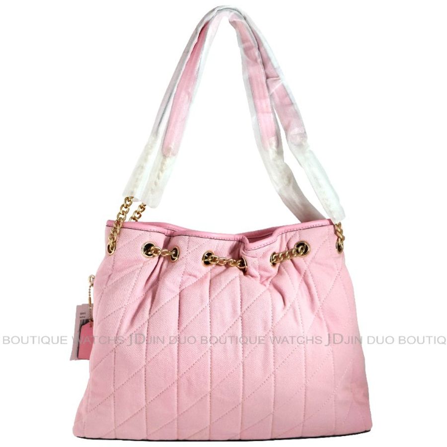 金鐸精品~2557 COACH EVELYN CER79復古粉紅色丹寧布絎縫單肩背包 全新品-1