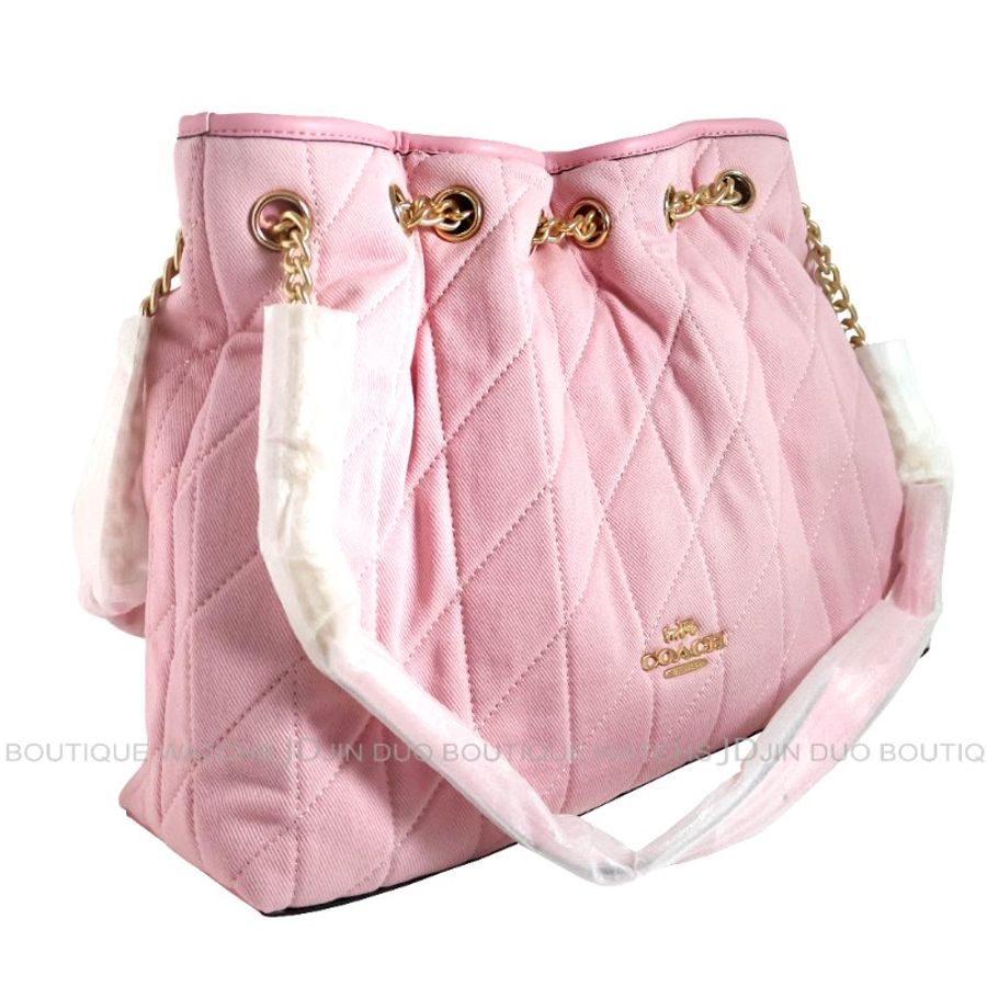 金鐸精品~2557 COACH EVELYN CER79復古粉紅色丹寧布絎縫單肩背包 全新品-2