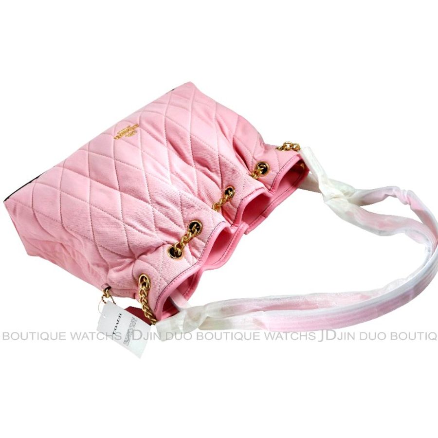 金鐸精品~2557 COACH EVELYN CER79復古粉紅色丹寧布絎縫單肩背包 全新品-3