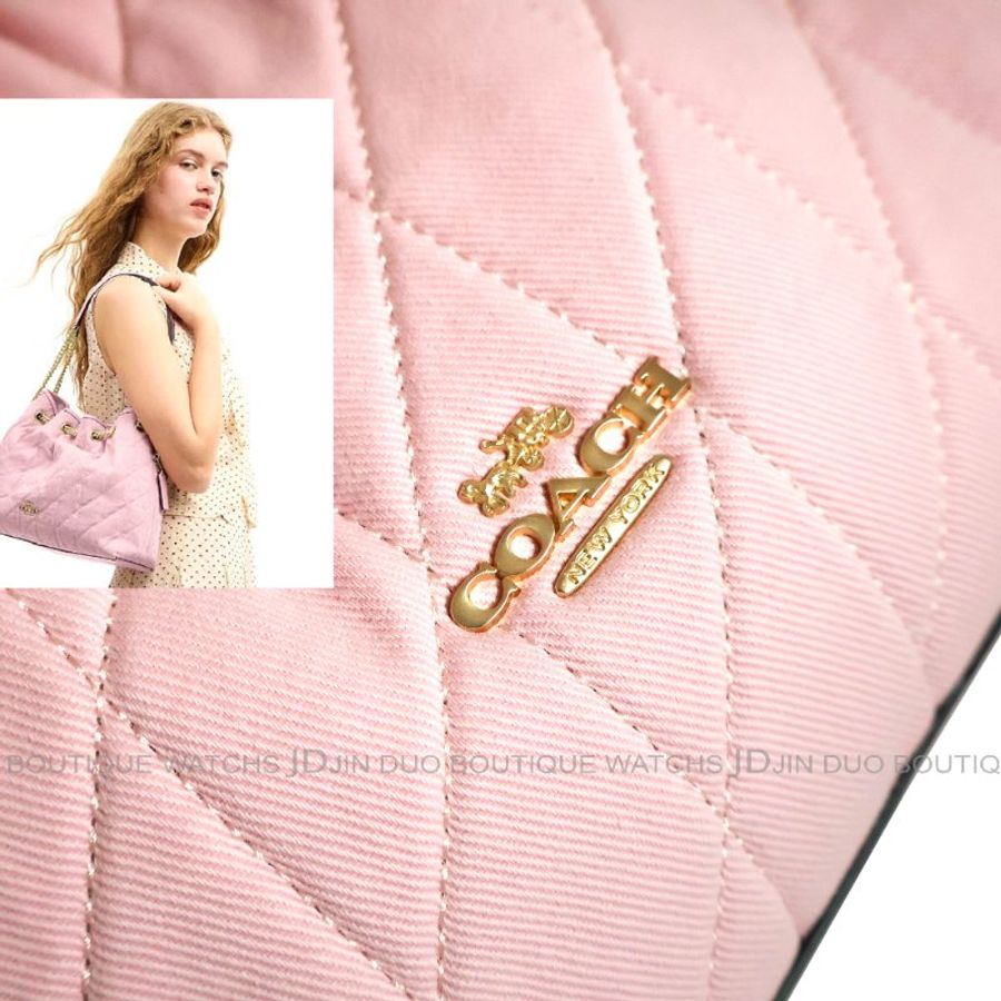 金鐸精品~2557 COACH EVELYN CER79復古粉紅色丹寧布絎縫單肩背包 全新品-7