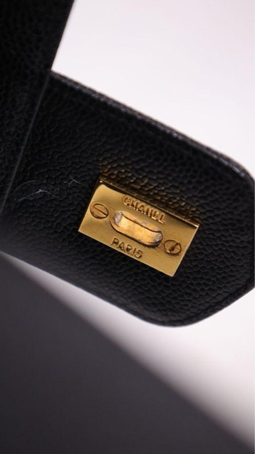 Chanel 黑金荔枝皮书包扣盒子包单肩包-3