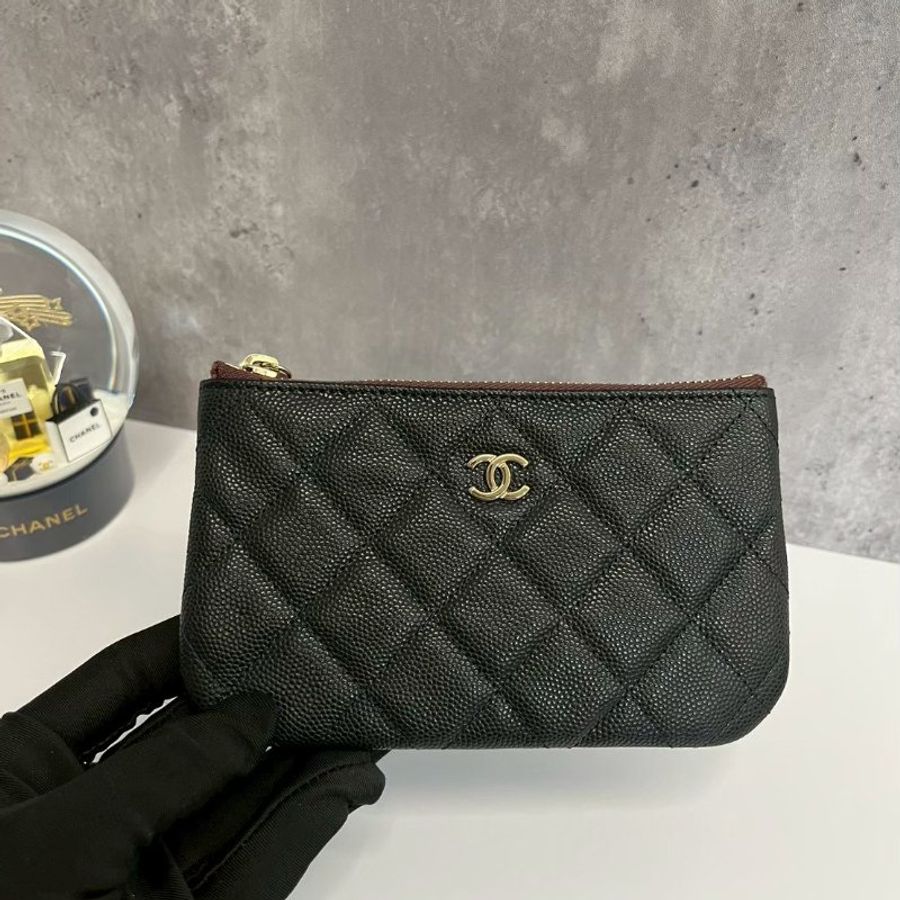 Chanel 一字零錢包 荔枝牛 晶片款-0