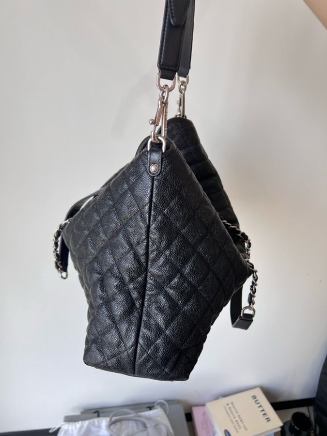 Chanel 黑銀荔枝皮2way hobo 機場包 尺寸:38*10*24-2
