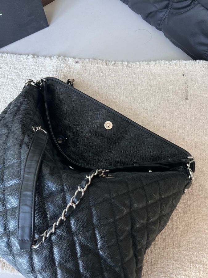 Chanel 黑銀荔枝皮2way hobo 機場包 尺寸:38*10*24-3