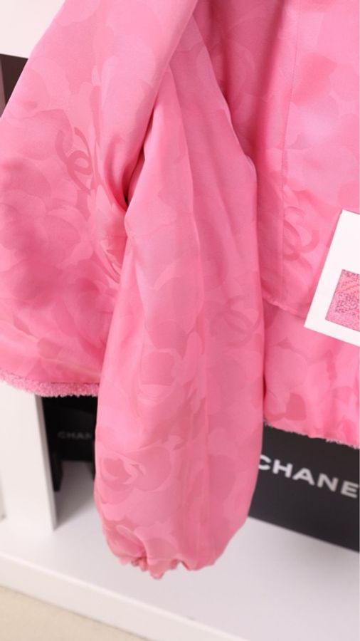 Chanel 24P粉色格纹斜纹软呢灯笼袖两口袋外套周迅同款-11