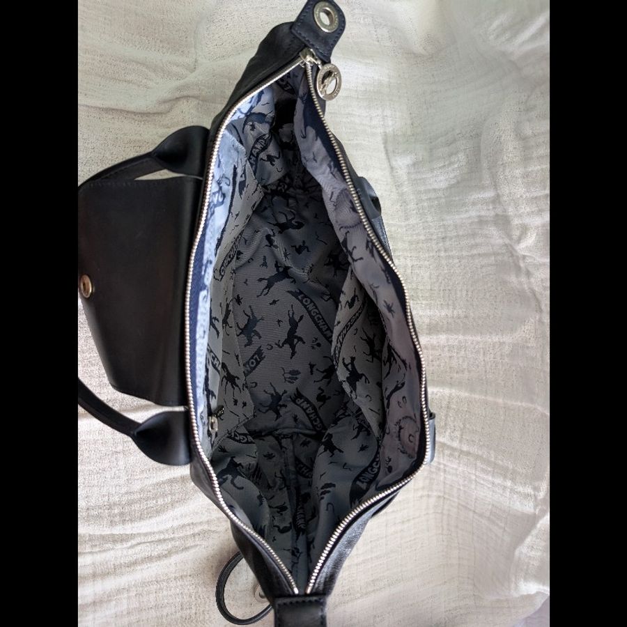 [已送洗保養］Longchamp 深藍小羊皮提把摺疊包 手提包 側背包 水餃包-5