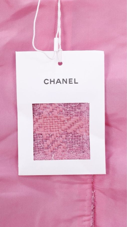 Chanel 24P粉色格纹斜纹软呢两口袋长款外套半裙套装-41