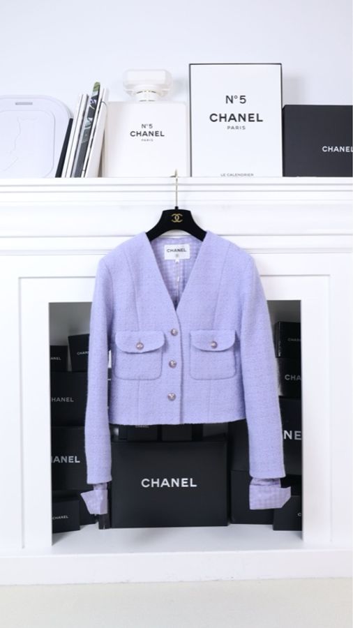 Chanel 24A曼彻斯特手工坊系列秀款紫色收腰两口外套袖口可拆卸-0