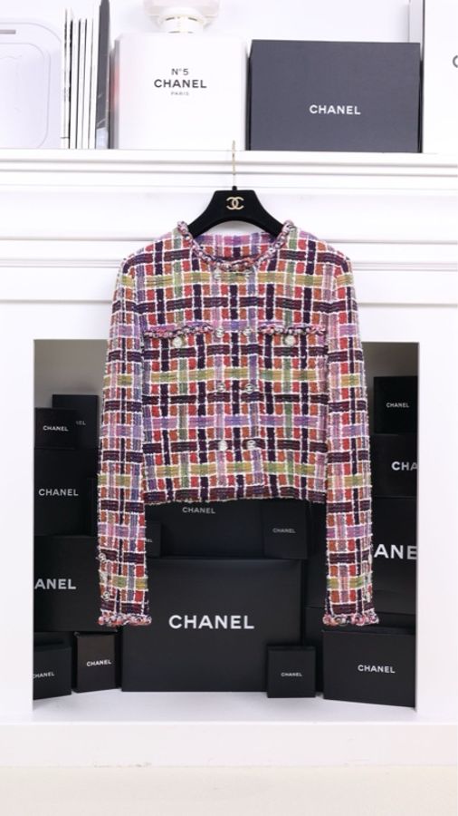 Chanel 23A达喀尔系列马赛克彩虹格纹双排扣圆领外套-0
