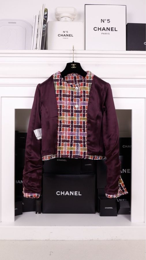 Chanel 23A达喀尔系列马赛克彩虹格纹双排扣圆领外套-13
