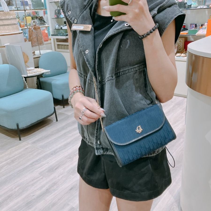 TK2109 迪奧 中古 藍色暗花 信封斜孭包Christian Dior Trotter Vintage shoulder Bag Navy Blue XGHW-1