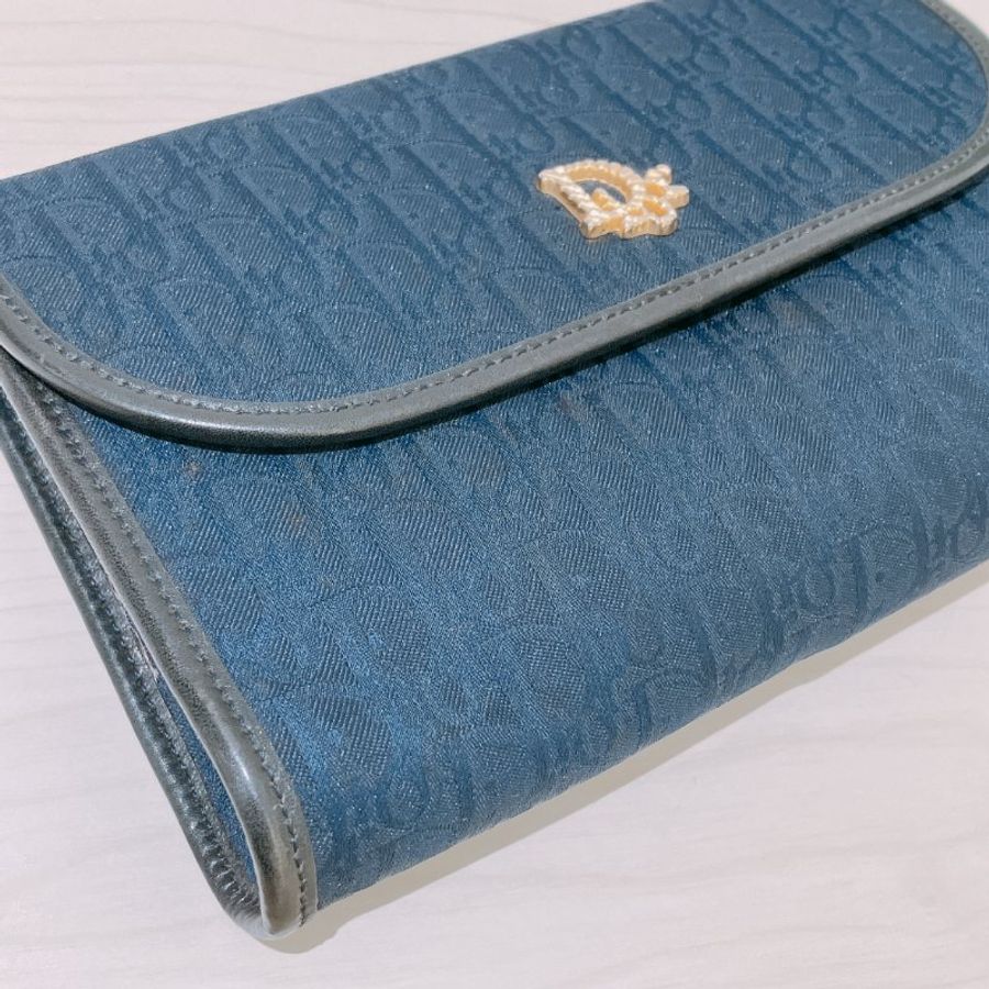 TK2109 迪奧 中古 藍色暗花 信封斜孭包Christian Dior Trotter Vintage shoulder Bag Navy Blue XGHW-8