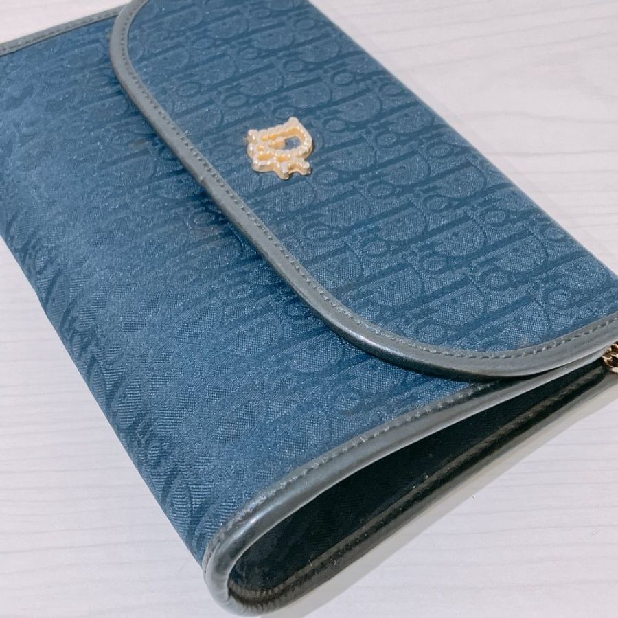 TK2109 迪奧 中古 藍色暗花 信封斜孭包Christian Dior Trotter Vintage shoulder Bag Navy Blue XGHW-9