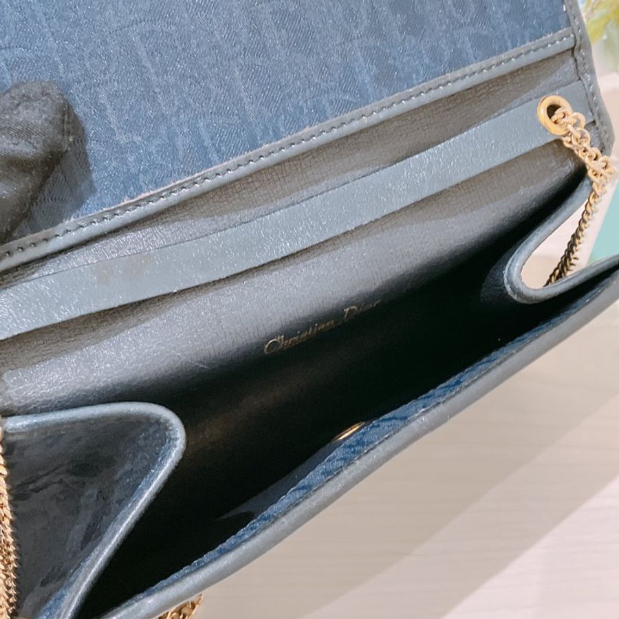 TK2109 迪奧 中古 藍色暗花 信封斜孭包Christian Dior Trotter Vintage shoulder Bag Navy Blue XGHW-25