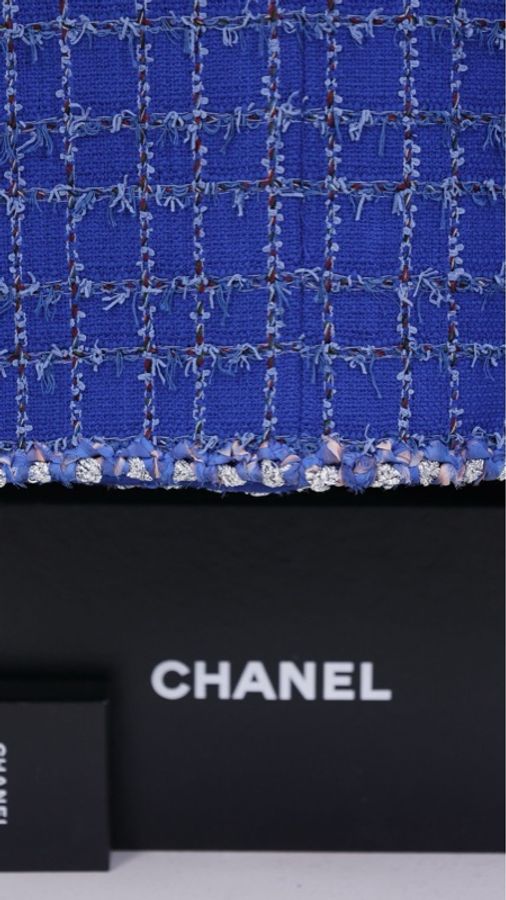 Chanel23C秀款王一博同款蓝色格纹圆领四口袋外套FR46 25/5-11
