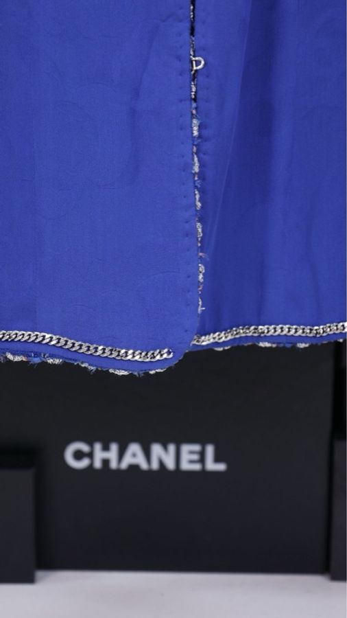 Chanel23C秀款王一博同款蓝色格纹圆领四口袋外套FR46 25/5-21