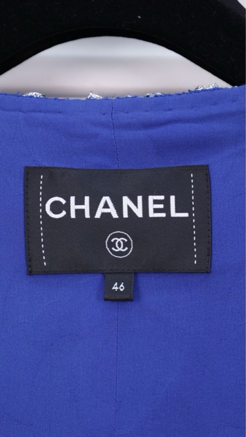 Chanel23C秀款王一博同款蓝色格纹圆领四口袋外套FR46 25/5-32