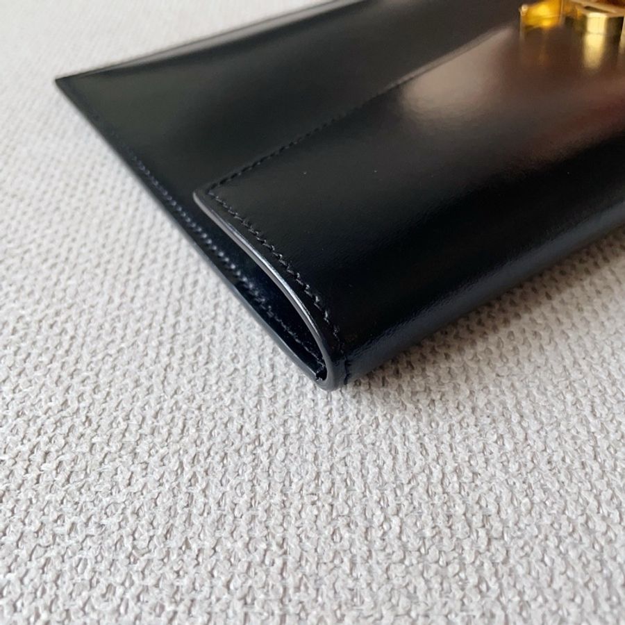 YSL Saint Laurent 聖羅蘭 信封手拿包/pouch bag/黑色金釦/99新美品-6