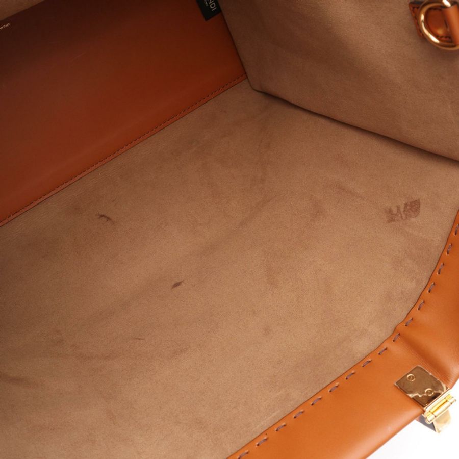 FENDI Sunshine Logo 大手提包 8BH372 皮革 棕色 二手 女士-4