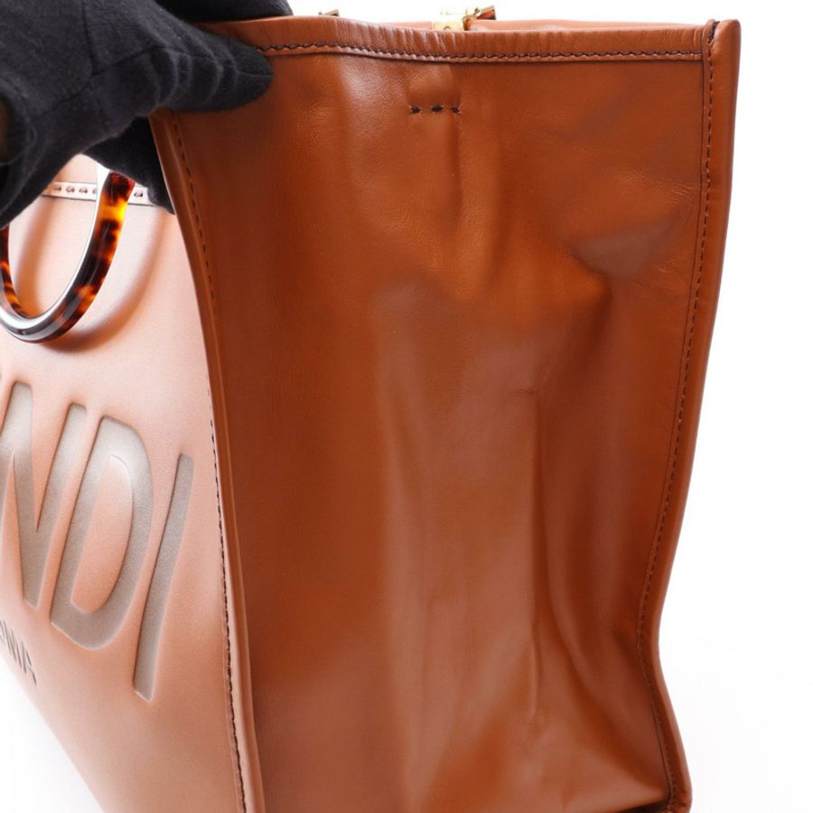 FENDI Sunshine Logo 大手提包 8BH372 皮革 棕色 二手 女士-9
