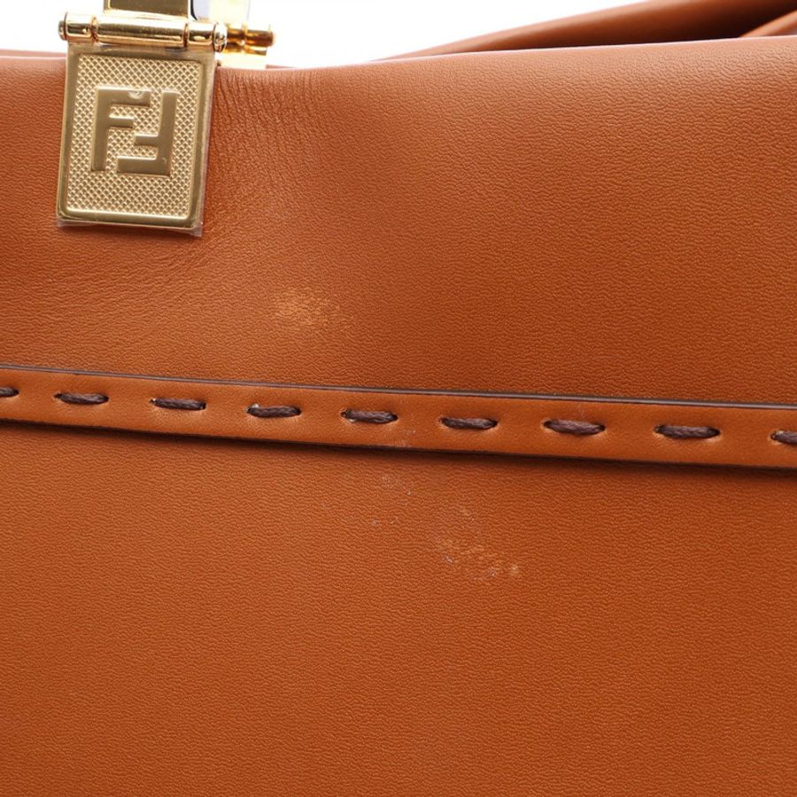 FENDI Sunshine Logo 大手提包 8BH372 皮革 棕色 二手 女士-11