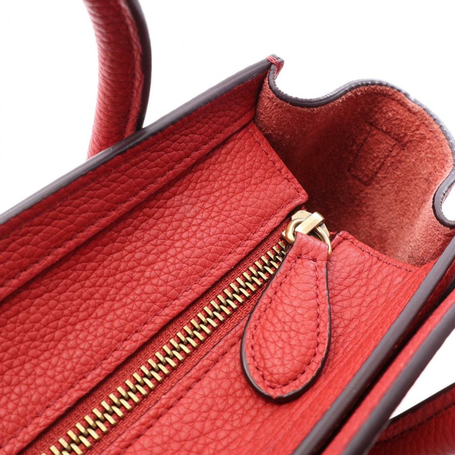 CELINE Luggage Nano Shopper 單肩斜背包,紅色皮革,二手女款-6