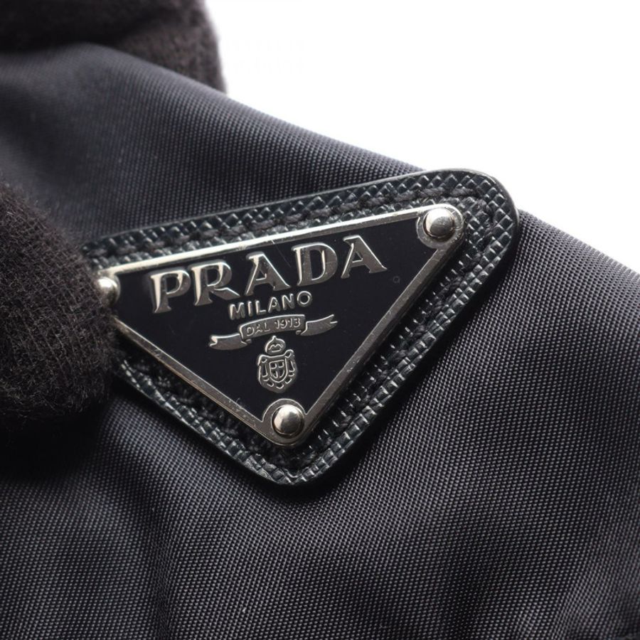 PRADA 三角盤抽繩雙肩包尼龍皮革海軍藍二手女款-7