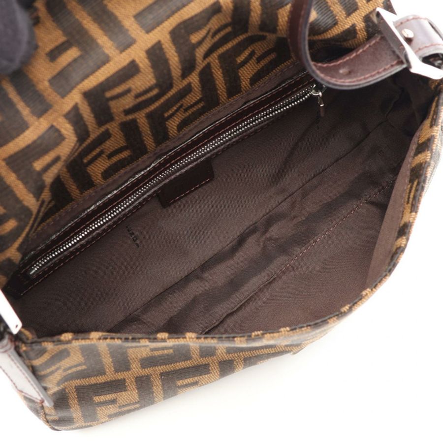 FENDI Mamma Bucket Zucca 單肩手提包,帆布皮革材質,棕色/黑色,二手女款-2
