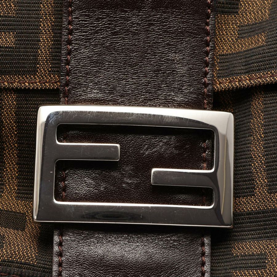FENDI Mamma Bucket Zucca 單肩手提包,帆布皮革材質,棕色/黑色,二手女款-6