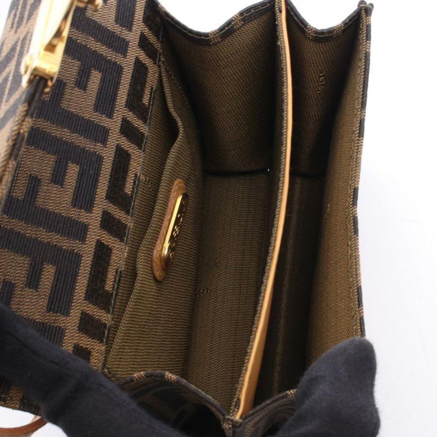 FENDI Zucca 單肩斜背包,帆布皮革,棕色/黑色,金色五金,二手女款-2