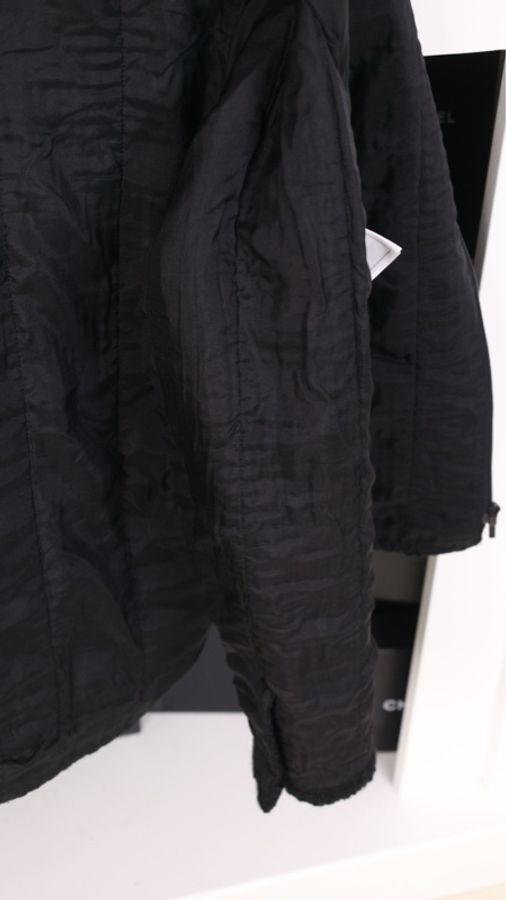 Chanel 16年罗马系列黑色粗花呢缎面滚边拉链V领四口袋外套FR42 24/4-14