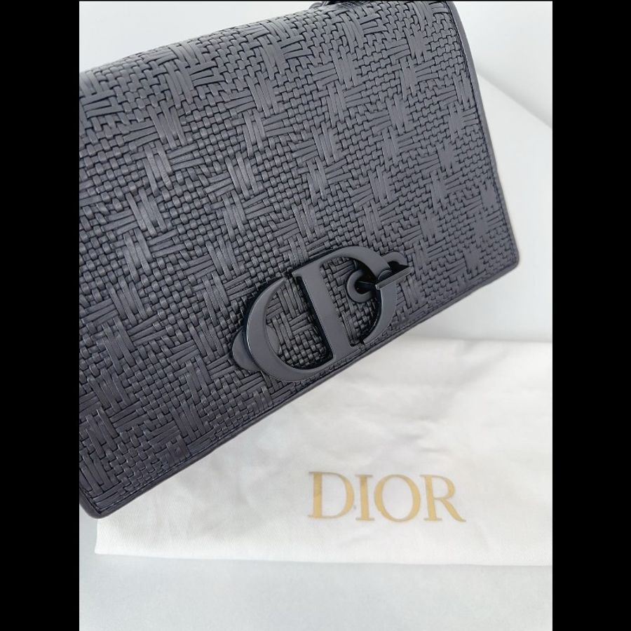 Dior迪奧限量秀款Montaigne蒙田鏈條包soblack全黑金屬編織格紋 98新✨️-7